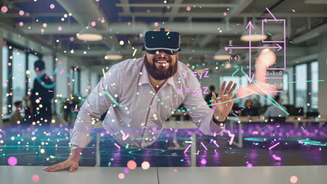 man experiencing virtual reality in a futuristic office