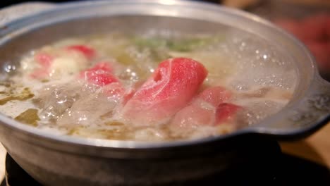 epic closeup slow motion hot pot with meat for winter meal