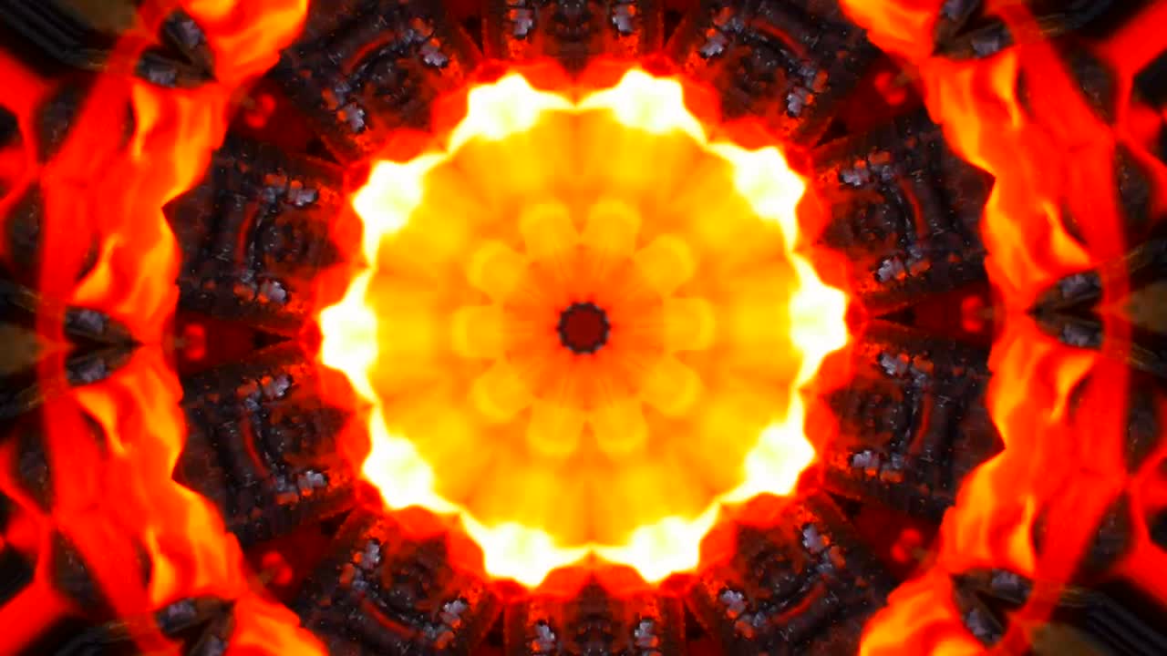 arte caleidoscópico en movimiento. fuego, simetría, psicodélicos coloridos,