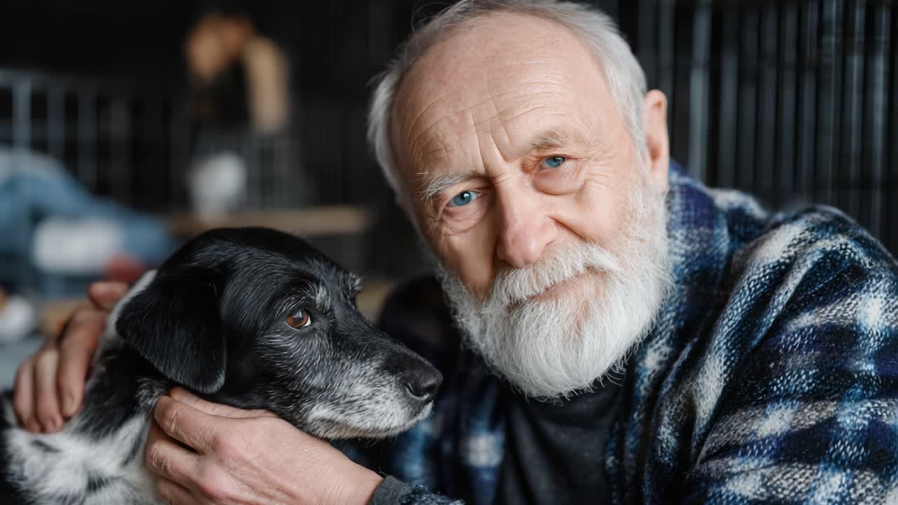 Heartwarming Connection: An Elderly Man Shares a Tender Moment with His Loyal Dog, Highlighting the Deep Bond Between Humans and Their Canine Companions in a Caring Environment