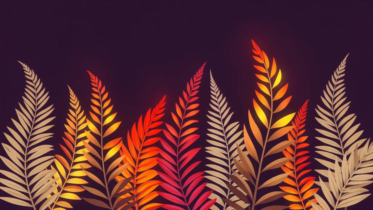 Animated Glowing Fern Leaves in Autumn Colors