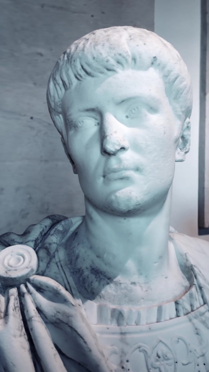 Aranjuez, Spagna, 2 marzo 2026 Scultura a busto in marmo dell'Imperatore Romano Caligola