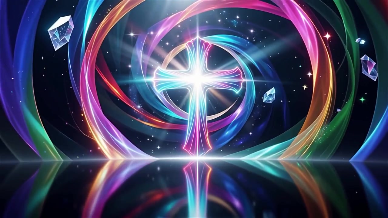 Croce Cristiana Luce Celestiale Sfondo per il Culto.