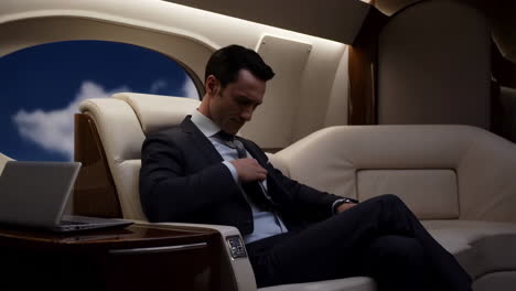 a businessman relaxing on a private jet