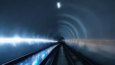 el tren entra en un túnel a alta velocidad, creando una escena dinámica de movimiento y borrosidad a medida que pasa de la luz a la oscuridad.