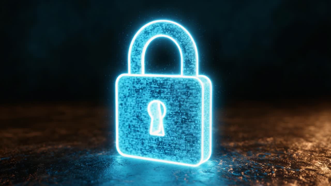 A Glowing Digital Lock Concept Representing Security and Protection in a Virtual World with a High-Tech, Futuristic Design Highlighting Cybersecurity Themes