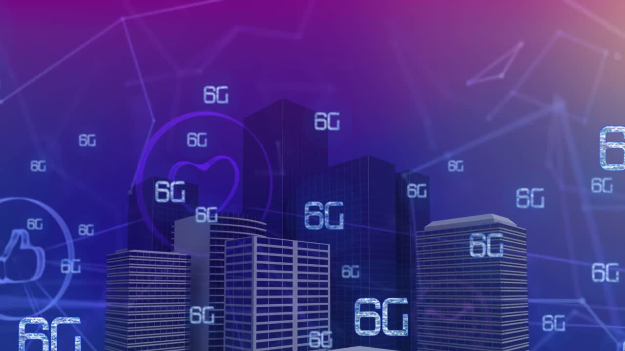 animazione di testo 6g su paesaggio urbano