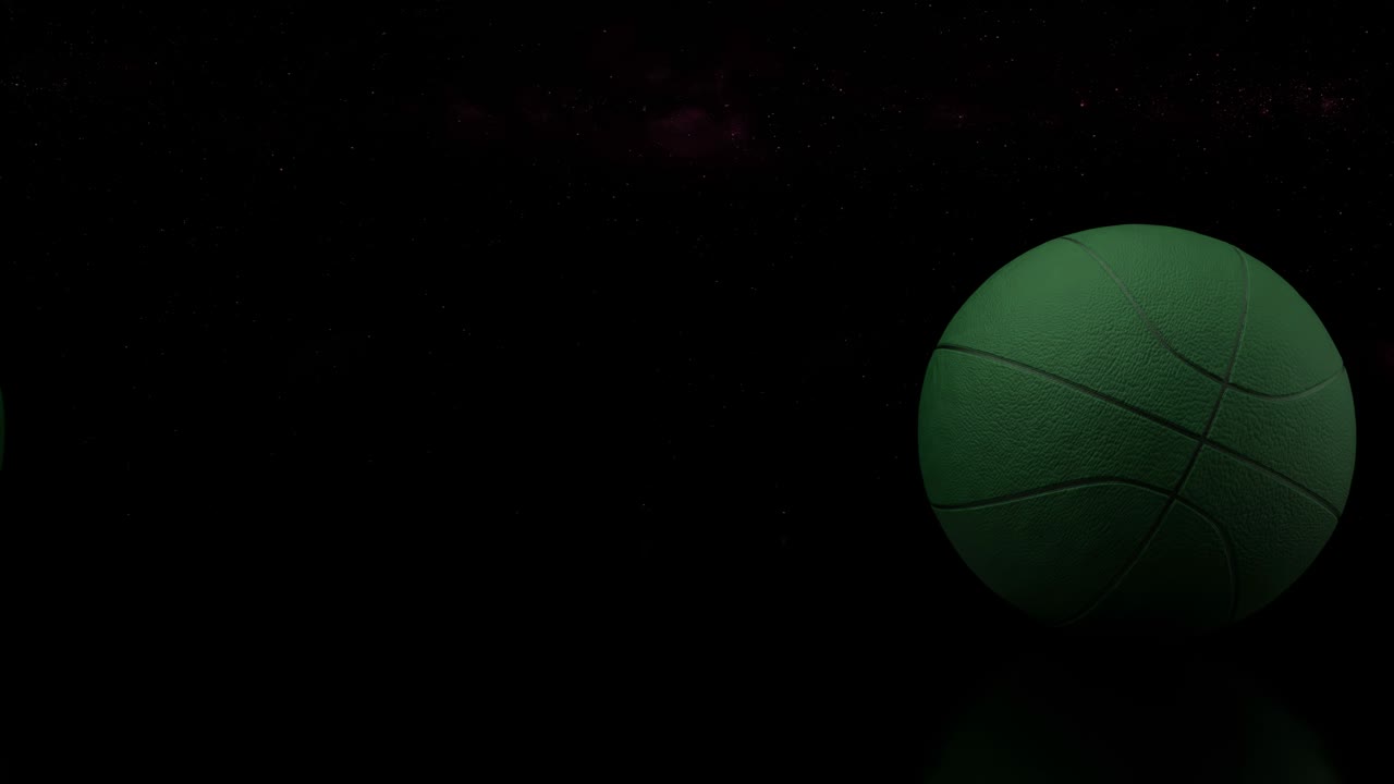 3d-design von basketballballen auf dem dunklen hintergrund. loop-animation von rollenden basketballs auf dem universum und sternen-hintergrund.