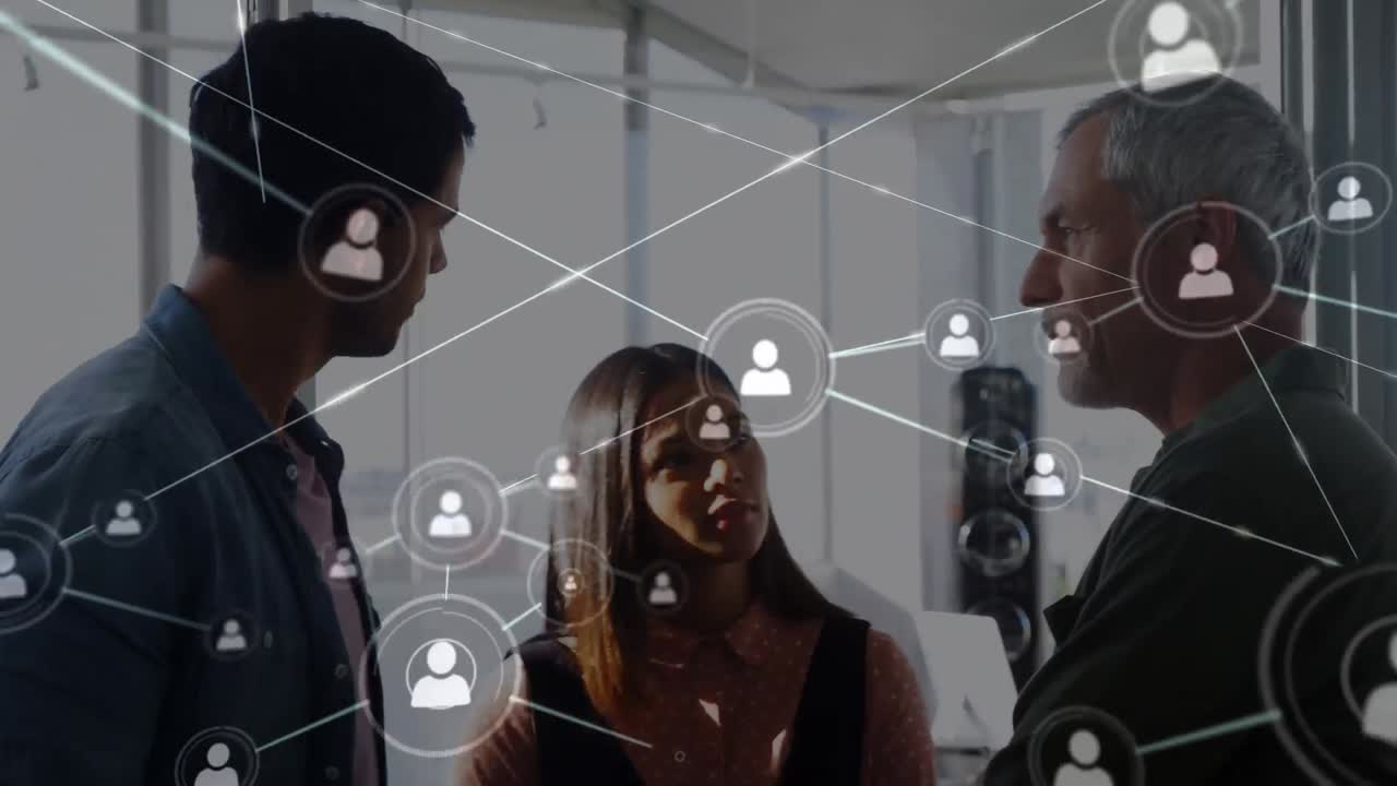 사무실에서 비즈니스 사람들에 대한 연결 네트워크의 애니메이션