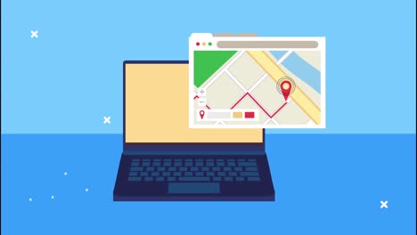 servicio logístico de entrega con portátil y guía de mapas en la plantilla de la página web