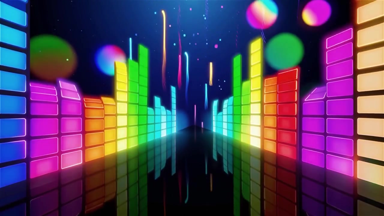 Futuristisk regnbuefarvet neon musik equalizer visualisering baggrund.
