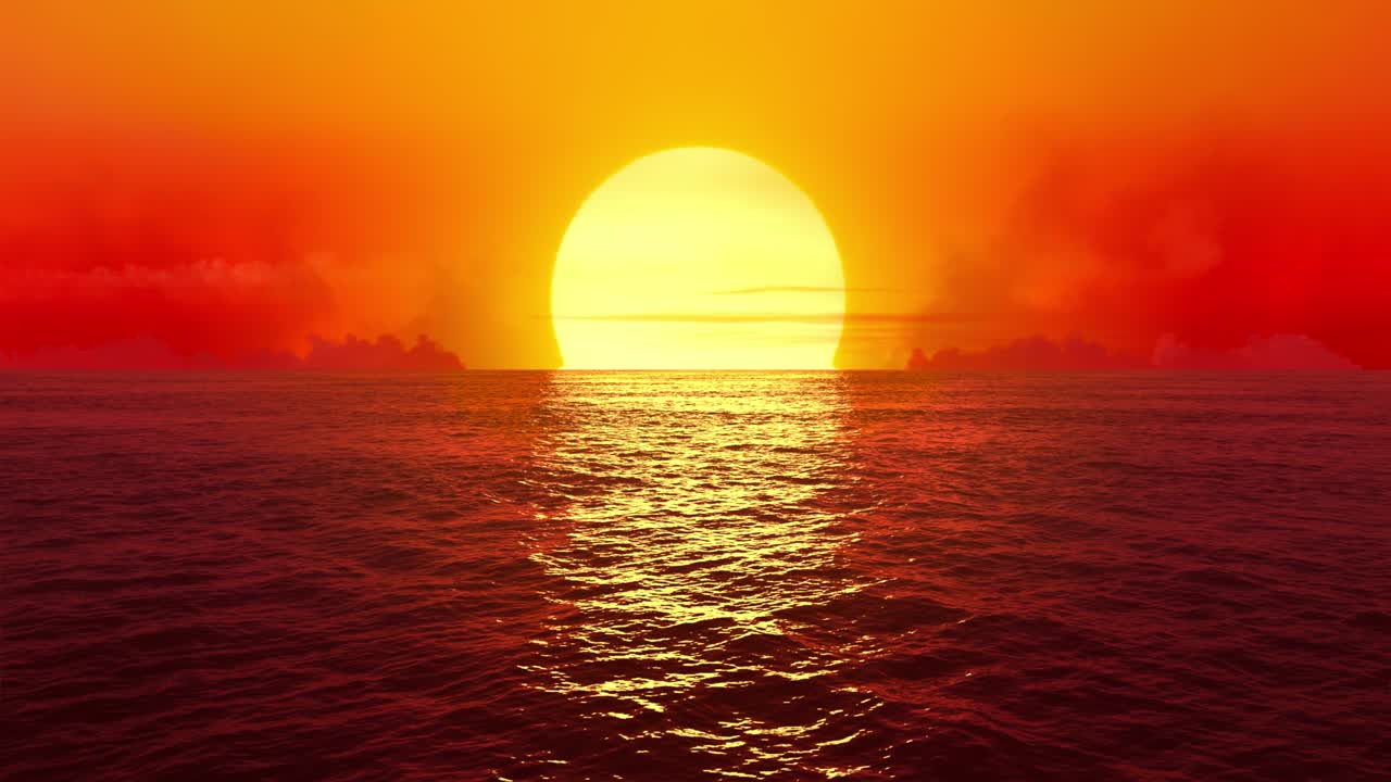 몽환적인 일몰이 원활하게 인 바다 위에.