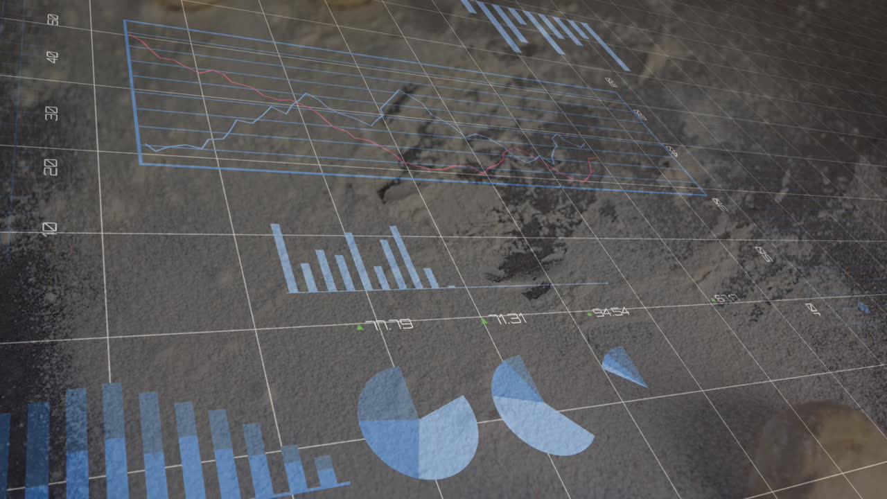 Animation of multiple graphs moving over abstract background