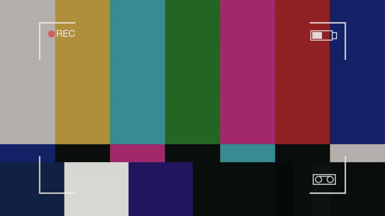 Stand by TV. Color Bars Glitch No Signal. Camera Recording Screen with alpha channel in loop mode. Glitch No Signal background