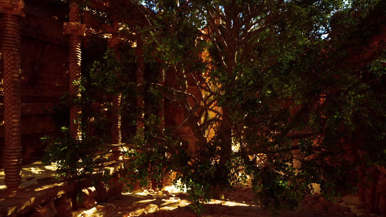 정글 에 뒤인 고대 폐허