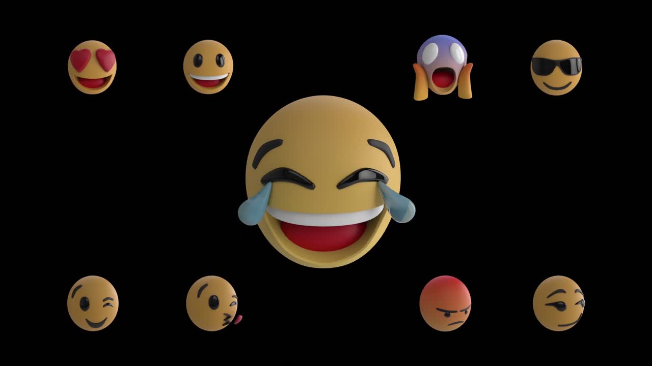 Face emojis moving against black background