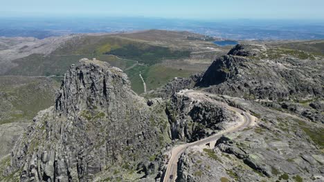 Panorama-Mountain-Road-in-Serra-da-Estrela-Natural-Park,-Portugal---Aerial-4k