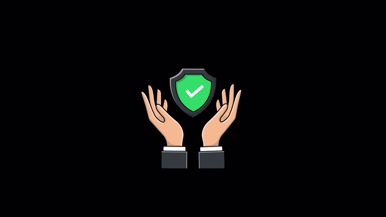 Animated Hands Holding a Green Security Shield with Checkmark