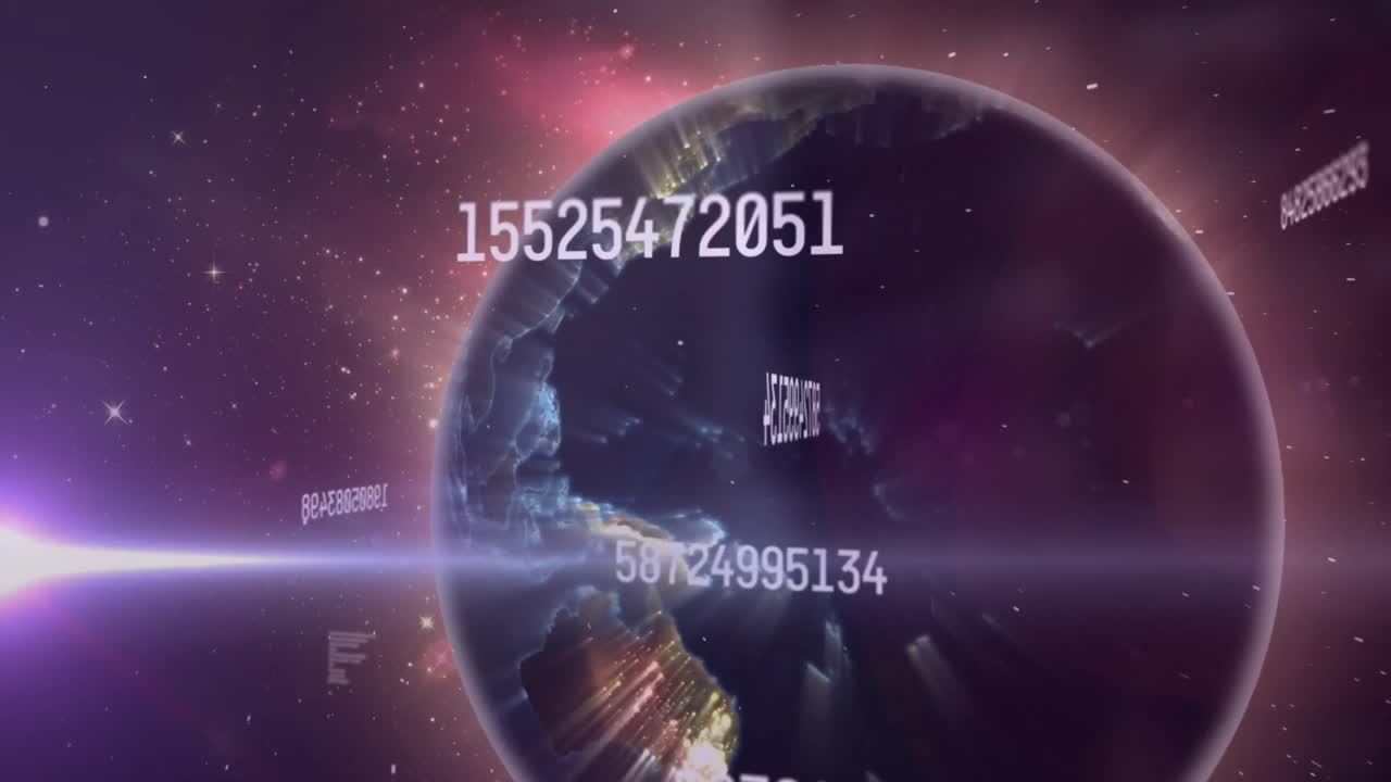 animación de procesamiento de números sobre el globo giratorio