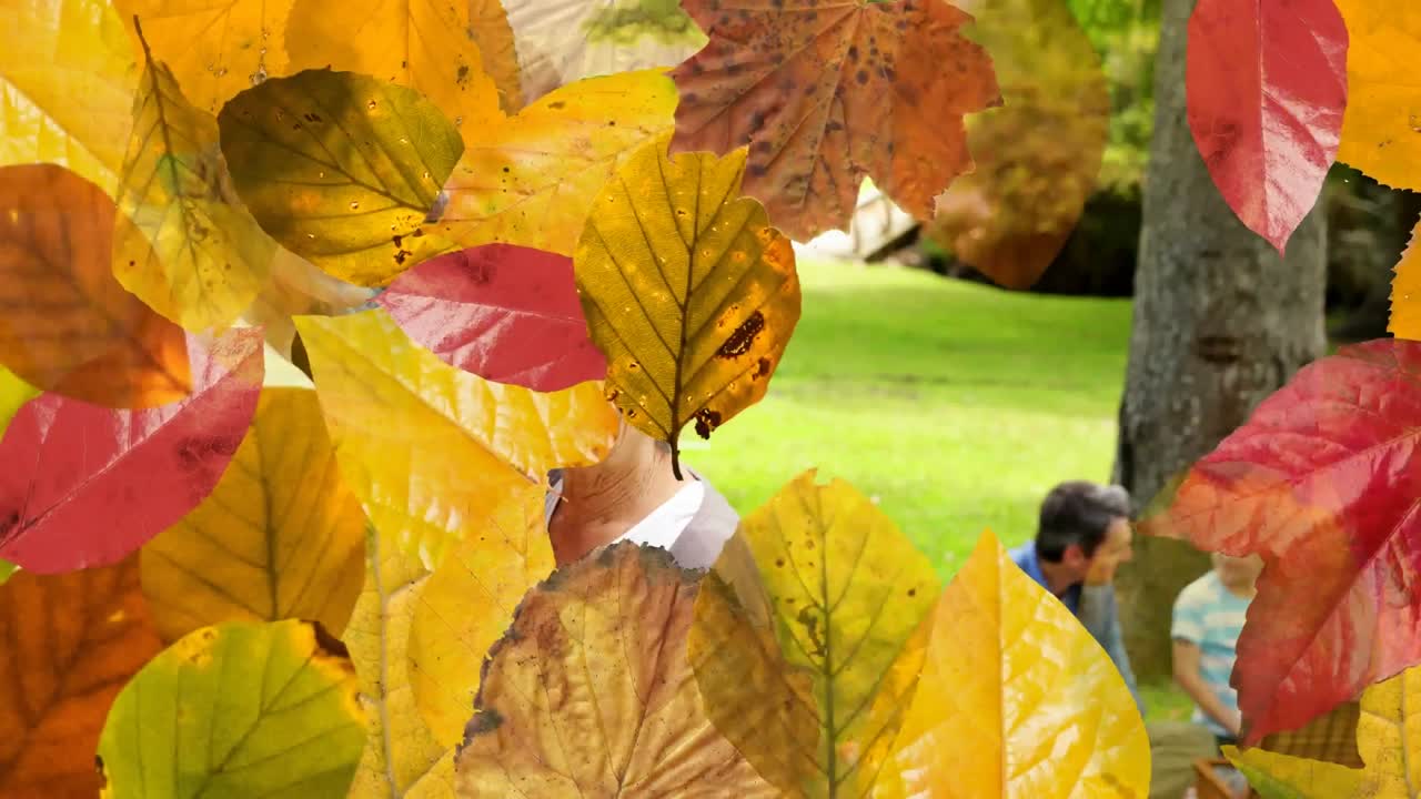 animación de caer amarillo sobre la familia caucásica