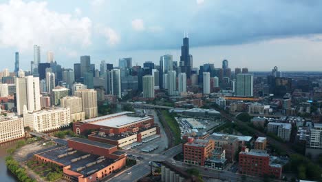 aerial view of downtown city skyscrapers chicago