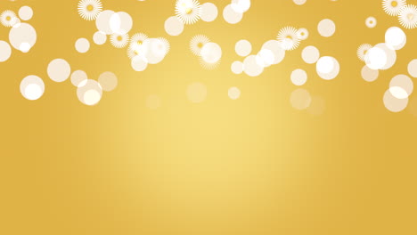 bright and minimalistic yellow background with floating white dots and flowers