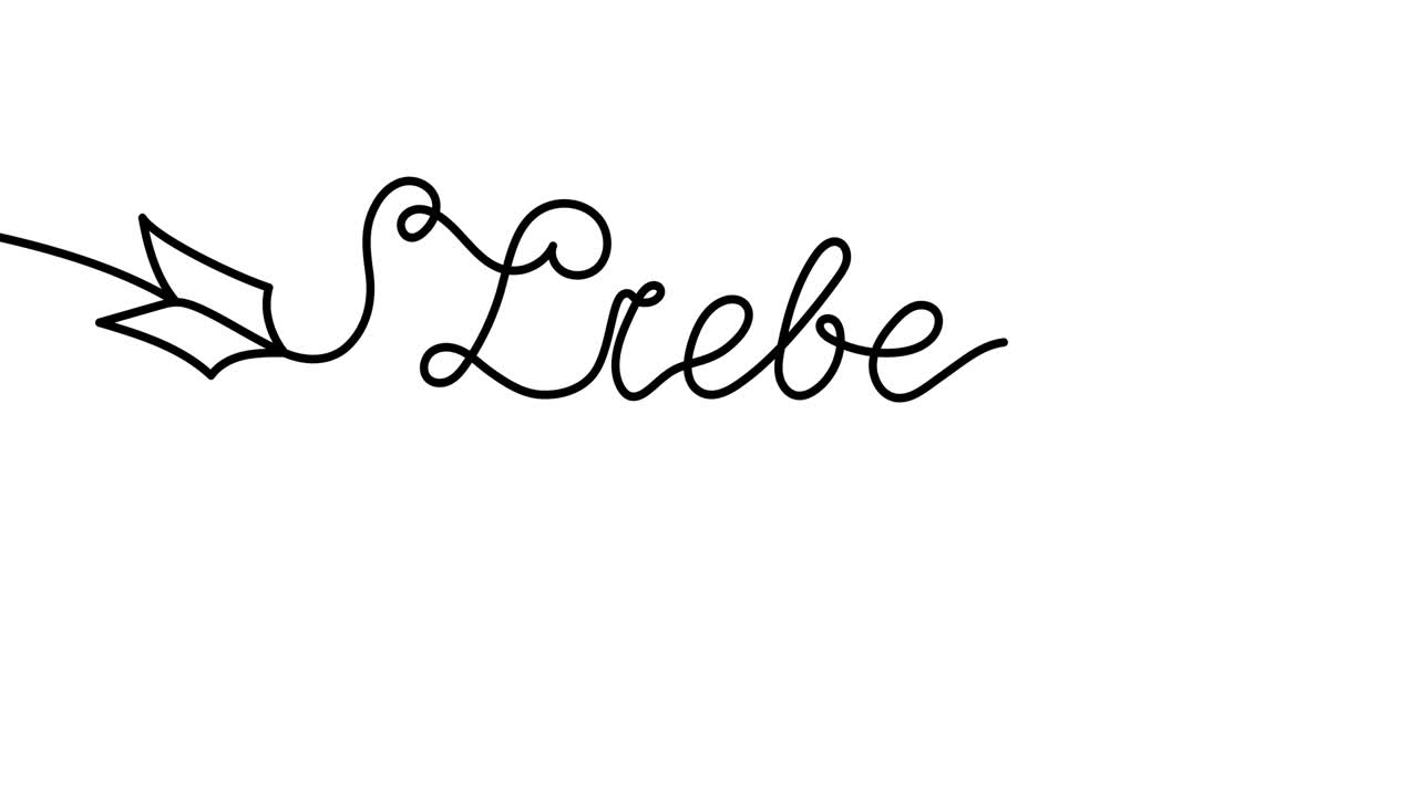 ilustración animada. corazón continuo de una línea y liebe (amor en alemán) en forma de flecha. estilo minimalista dibujado a mano. video 4k