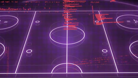 animación del procesamiento de datos sobre el campo deportivo sobre fondo púrpura