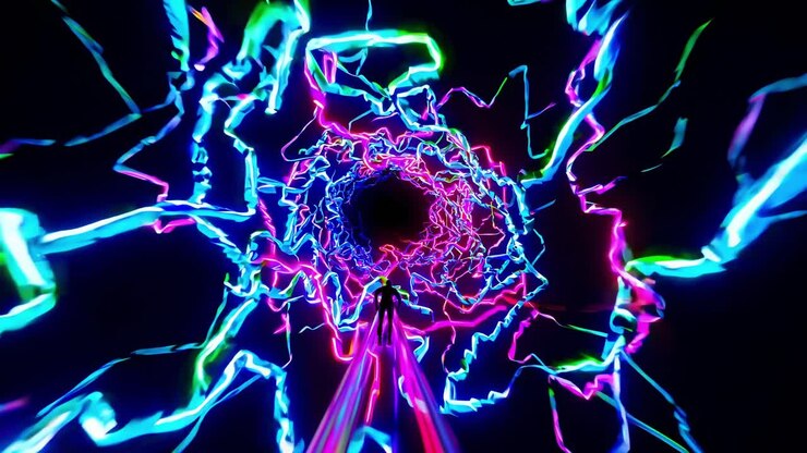 Abstract Neon Tunnel with Silhouette