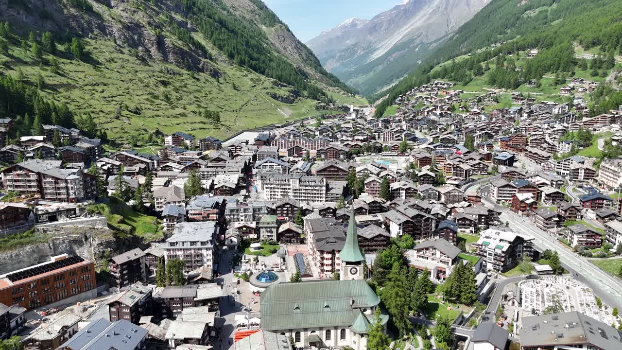 Zermatt town summer, Swizerland drone,aerial