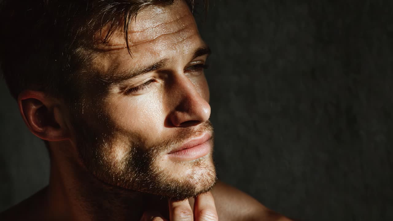 A Close-Up Portrait of a Thoughtful Man Showcasing Strong Facial Features Under Soft Natural Light, Highlighting Emotion and Depth in His Expression