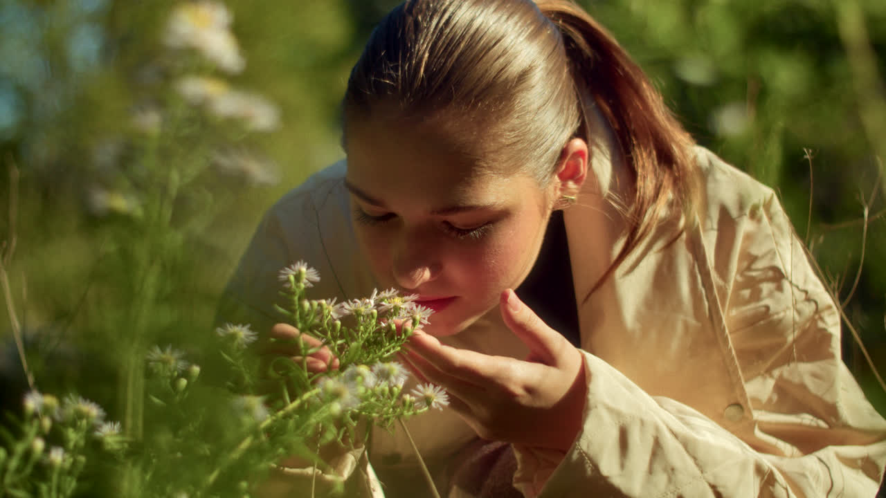 Girl and Flowers in Nature