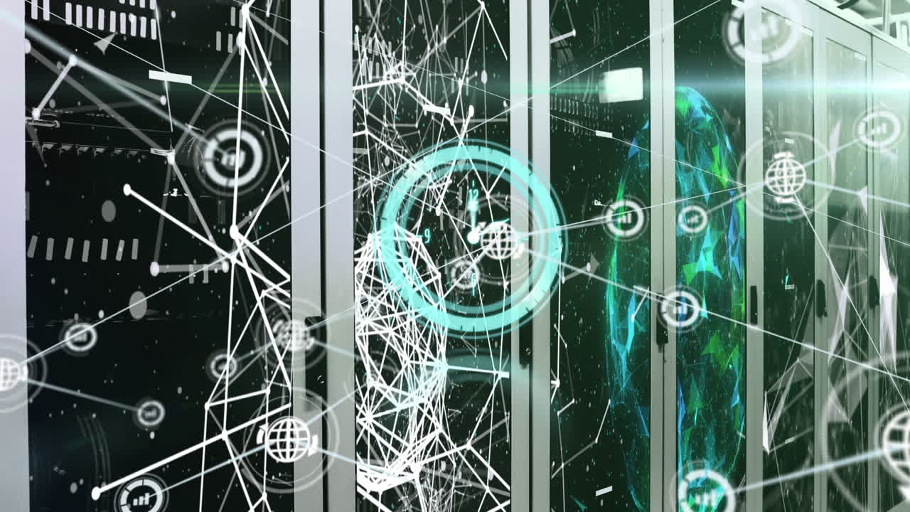 animación de la red de conexión con iconos sobre la habitación severer