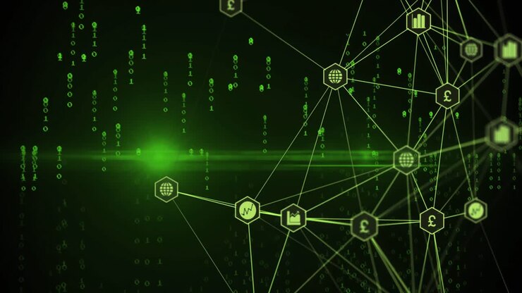 Animation of binary coding, connections and data processing