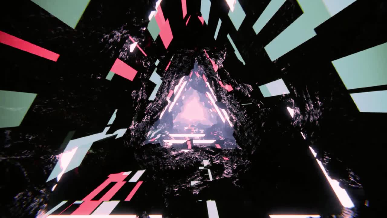 Abstract Futuristic Tunnel with Glowing Neon Triangles