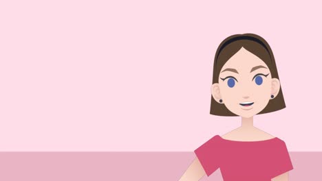 Animation-of-caucasian-businesswoman-making-presentation-on-pink-background