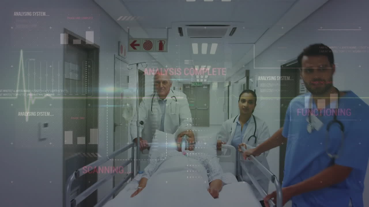 Animazione di elaborazione dati su medici diversi con paziente