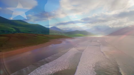 digital composition of chile flag waving against aerial view of waves in the sea