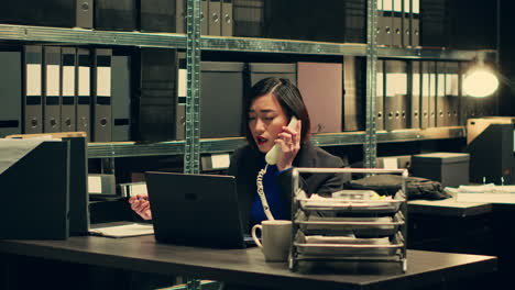 private detective conducting background check on landline phone call