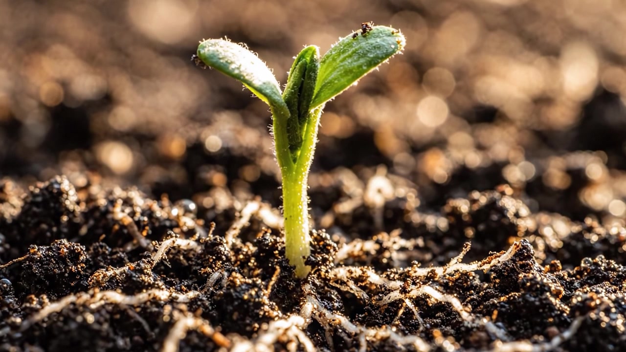 Il viaggio della germinazione: testimonia la splendida trasformazione da piantina a pianta in crescita, che si radica in profondità nella terra e si protende verso la luce solare.