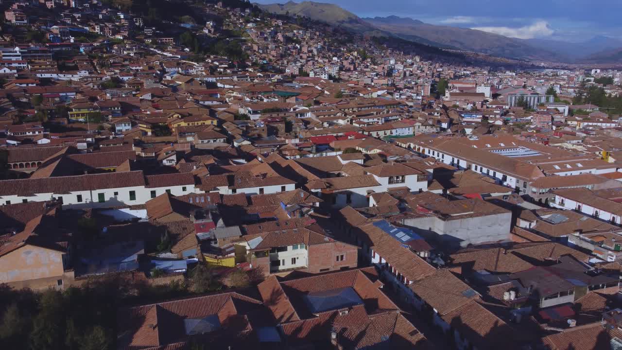 Aerial View of Historic Cusco City and Cathedral in Peru