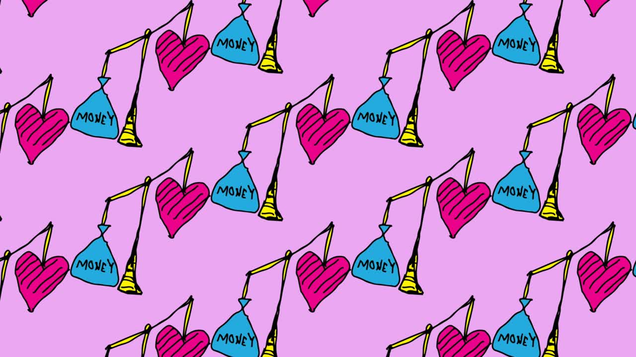 아이들은 사랑과 돈의 주제로 팝 아트  없는 배경을 그리고 있습니다.