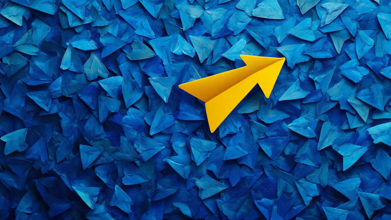 Yellow Paper Arrow on Blue Background