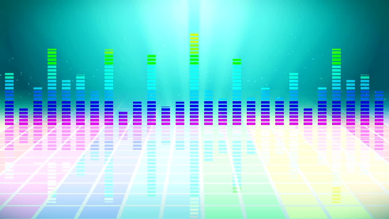 파티를위한 다채로운 음파. 디스코 배경. 추상적인 다채로운 파동 패턴. 음악 이라이저의 루프 애니메이션.