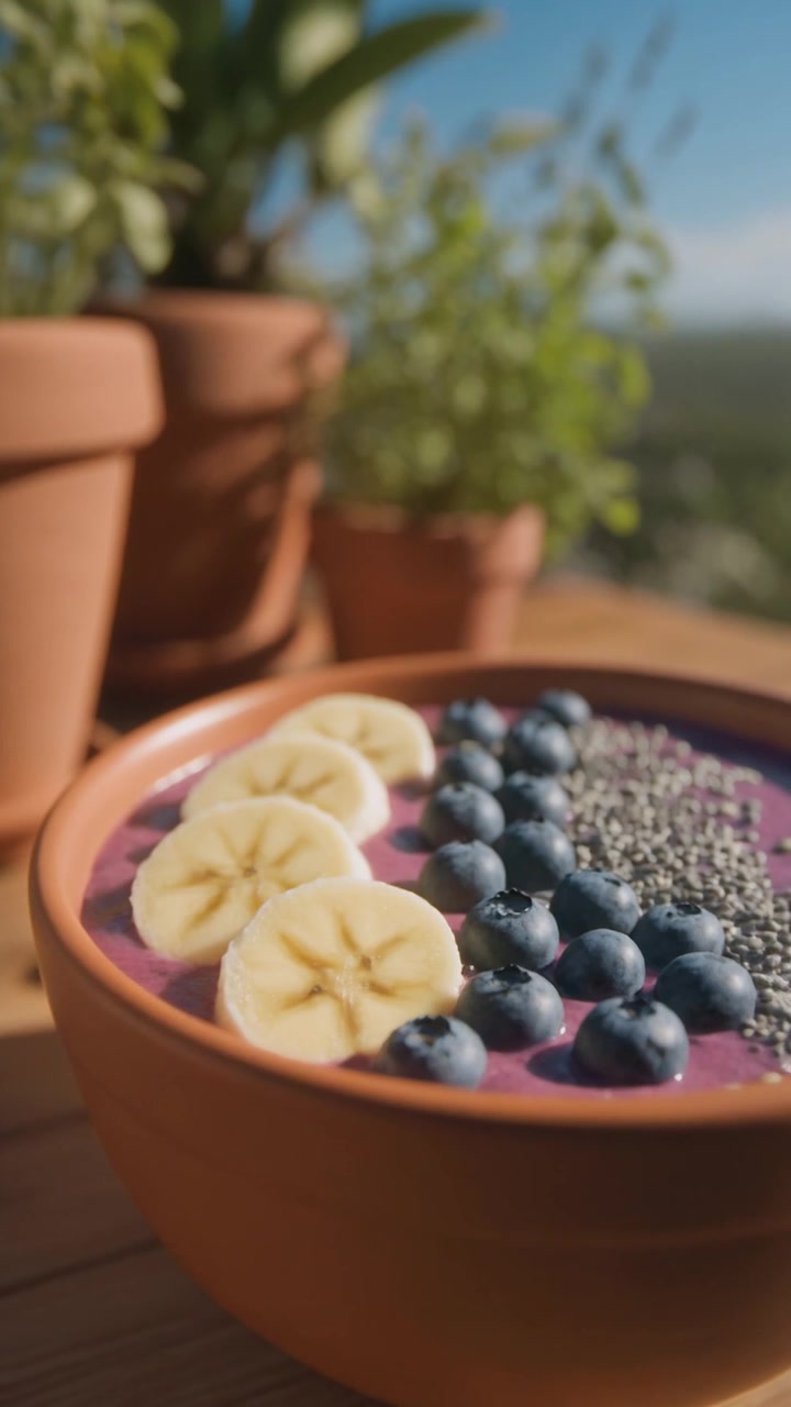 Salutare smoothie bowl all'açai con frutta fresca e semi di chia