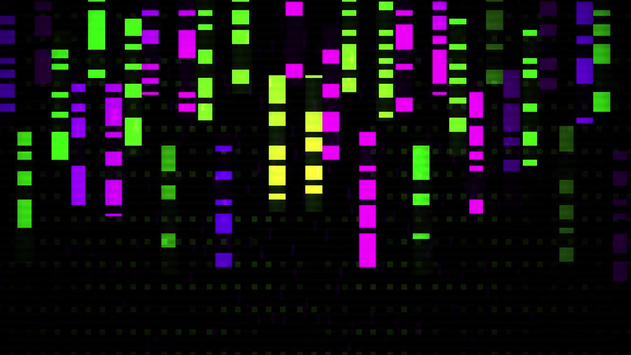 Animazione di pioggia digitale colorata con blocchi che cadono