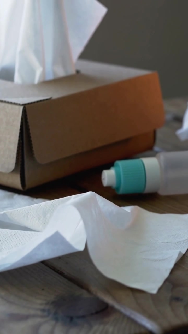 Vertical video: Moving camera revealing white tissue sheet on tabletop, showing bottle for context