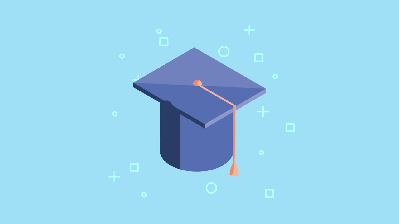 graduation hat isometric style animation