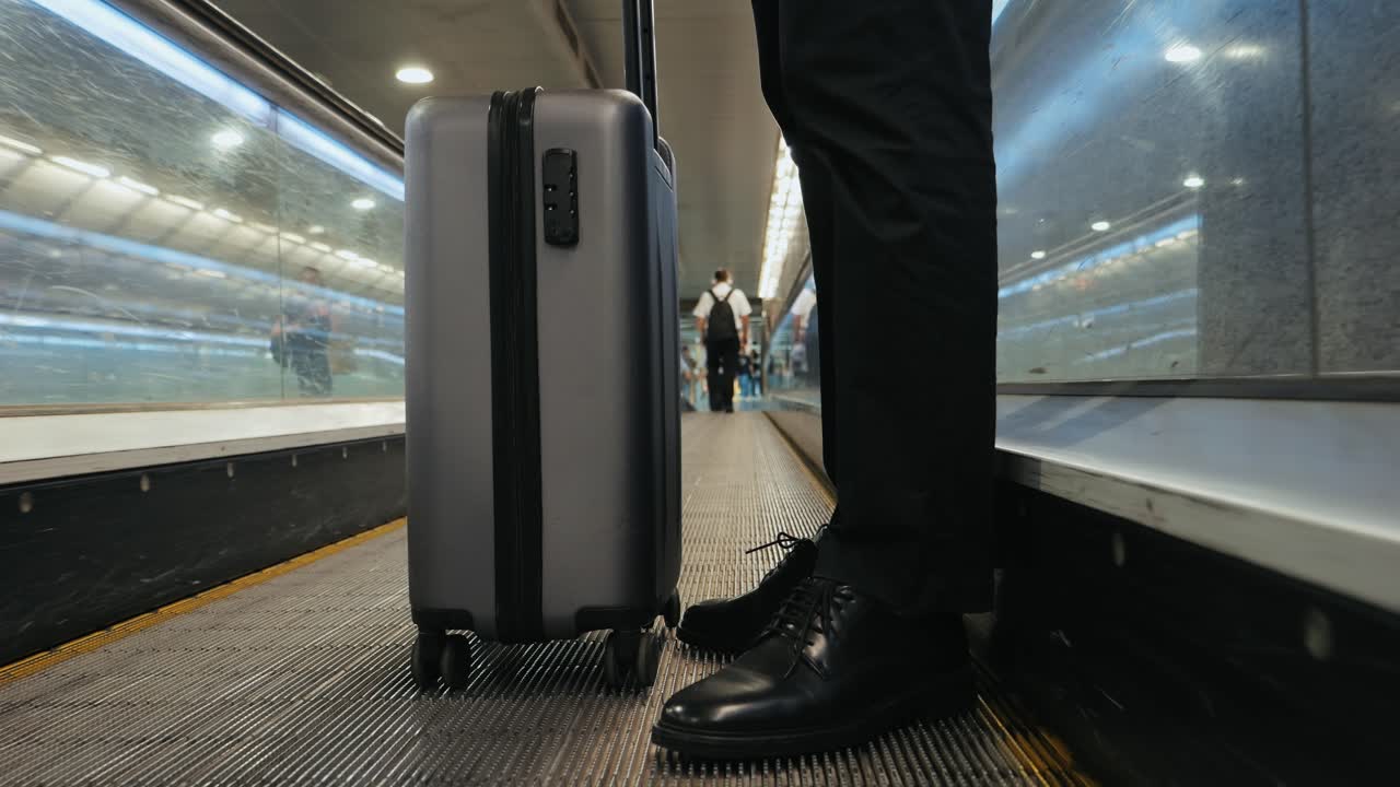 Tourist man with suitcase baggage in spain, A traveler with luggage suit jacket on business street go to a hotel, business office, airport terminal, enjoying the vibrant atmosphere