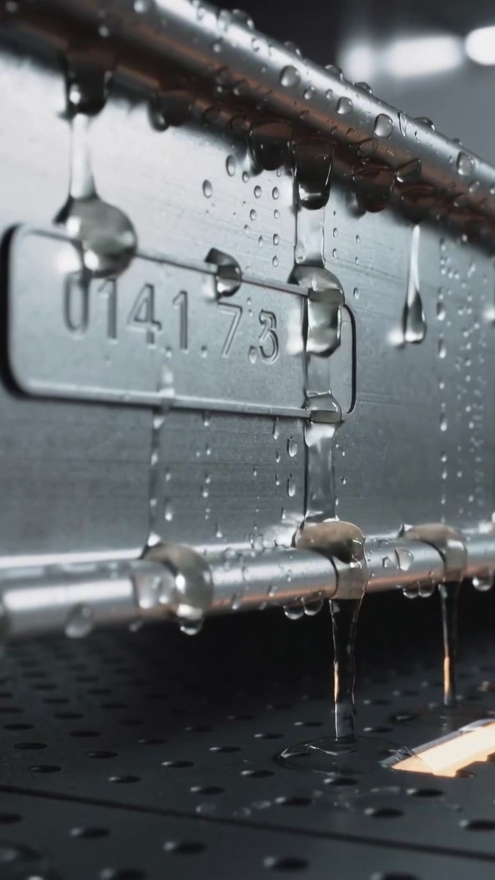 Vertical video: Dripping metal panel with plate 0141